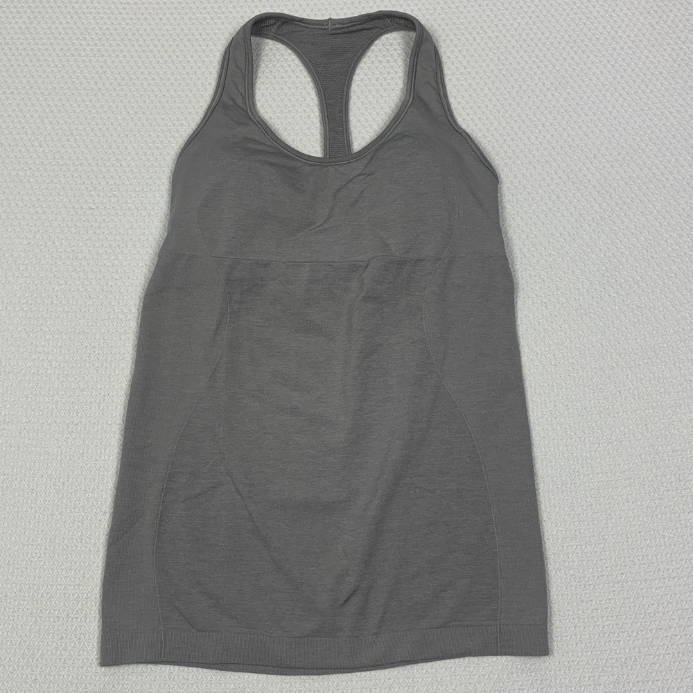 lululemon Power Y Tank Top Womens 8 Gray Racerback Built In Bra Tank